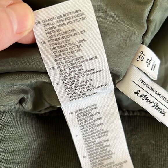 & Other Stories Overlapping Bomber Jacket Army Green Size 4 - Picture 7 of 8
